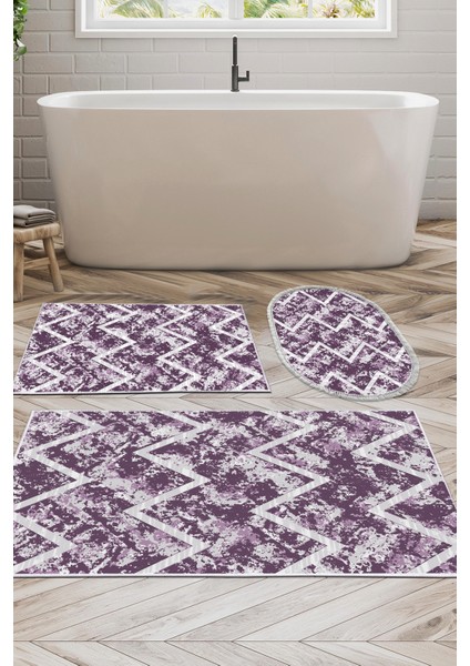 Kaymaz Taban Djt 3'lü Banyo Paspas Takımı Trend Karışık Iskandinav F5128 Mor