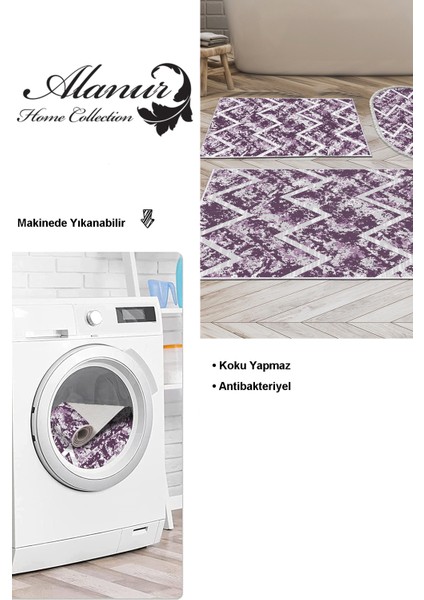 Kaymaz Taban Djt 3'lü Banyo Paspas Takımı Trend Karışık Iskandinav F5128 Mor modelleri