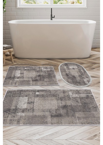 Kaymaz Taban Djt 3'lü Banyo Paspas Takımı Trend Karışık Iskandinav F5132 Kahve