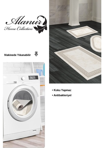 Kaymaz Taban Djt 3'lü Banyo Paspas Takımı Trend Karışık Modern 626M Krem modelleri