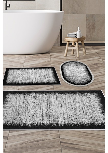 Kaymaz Taban Djt 3'lü Banyo Paspas Takımı Trend Karışık Modern 1342 Siyah