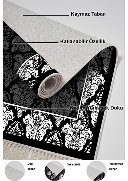 Kaymaz Taban Djt 3'lü Banyo Paspas Takımı Trend Karışık Modern 700M Siyah indirimleri