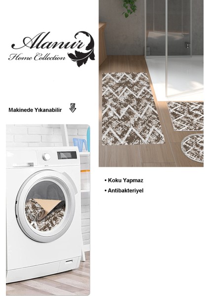 Kaymaz Taban Djt 3'lü Banyo Paspas Takımı Yıldız Deri Karışık Iskandinav F5128 Kahve modelleri