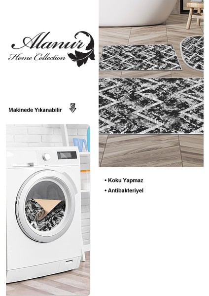 Kaymaz Taban Djt 3'lü Banyo Paspas Takımı Yıldız Deri Karışık Iskandinav F5128 Siyah modelleri