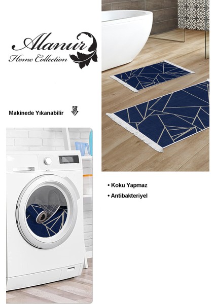 Kaymaz Taban Djt 2'li Banyo Paspas Takımı Star Pamuk Saçaklı Modern 717 Lacivert