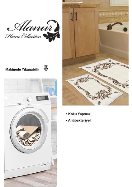Kaymaz Taban Djt 2'li Banyo Paspas Takımı Yıldız Deri Saçaklı Modern 2073M Kahve