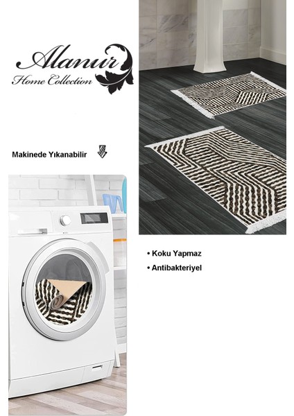 Kaymaz Taban Djt 2'li Banyo Paspas Takımı Yıldız Deri Saçaklı Modern 713 Kahve