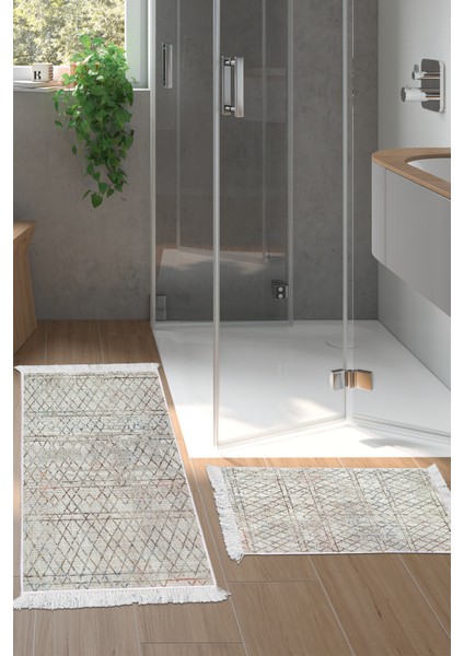 Kaymaz Taban Djt 2'li Banyo Paspas Takımı Trend Saçaklı Iskandinav F5079 Bej