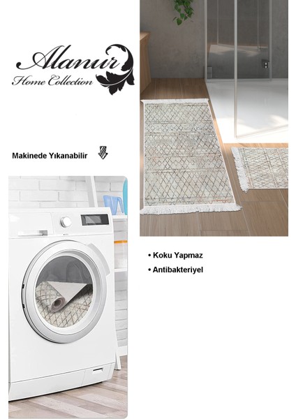 Kaymaz Taban Djt 2'li Banyo Paspas Takımı Trend Saçaklı Iskandinav F5079 Bej