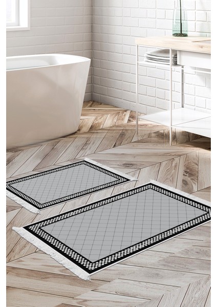 Kaymaz Taban Djt 2'li Banyo Paspas Takımı Trend Saçaklı Modern 603M Gri