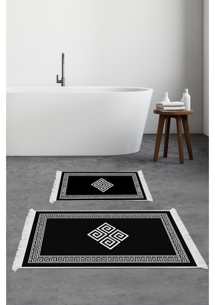 Kaymaz Taban Djt 2'li Banyo Paspas Takımı Trend Saçaklı Modern 656M Siyah