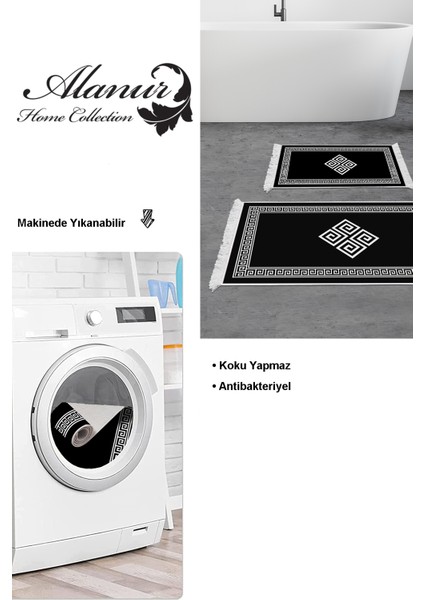 Kaymaz Taban Djt 2'li Banyo Paspas Takımı Trend Saçaklı Modern 656M Siyah modelleri