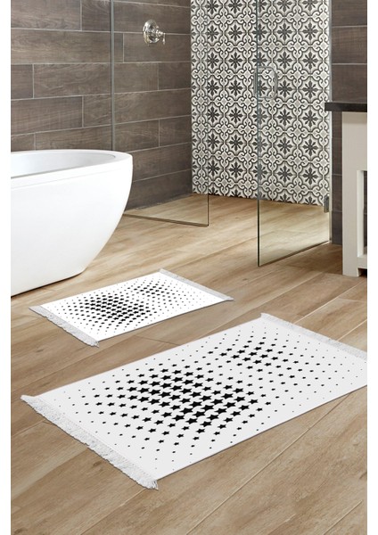 Kaymaz Taban Djt 2'li Banyo Paspas Takımı Trend Saçaklı Modern 723 Krem