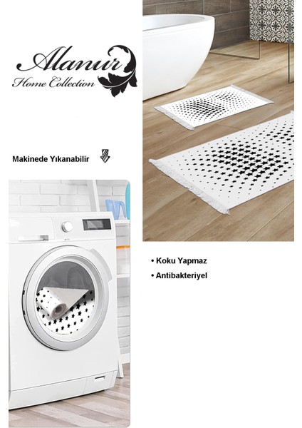 Kaymaz Taban Djt 2'li Banyo Paspas Takımı Trend Saçaklı Modern 723 Krem