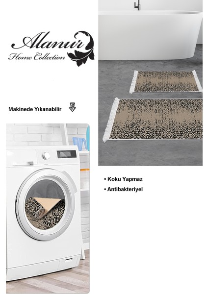 Kaymaz Taban Djt 2'li Banyo Paspas Takımı Yıldız Deri Saçaklı Iskandinav MU123 Kahve