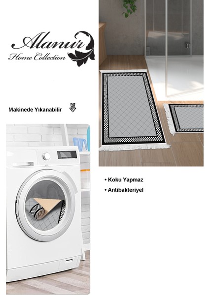 Kaymaz Taban Djt 2'li Banyo Paspas Takımı Yıldız Deri Saçaklı Modern 603M Gri