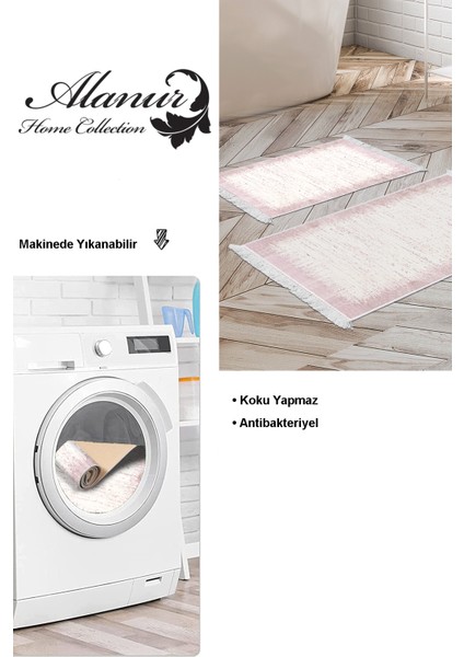Kaymaz Taban Djt 2'li Banyo Paspas Takımı Yıldız Deri Saçaklı Modern 1342 Pudra