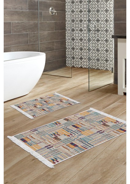 Kaymaz Taban Djt 2'li Banyo Paspas Takımı Yıldız Deri Saçaklı Modern 1937 Renkli