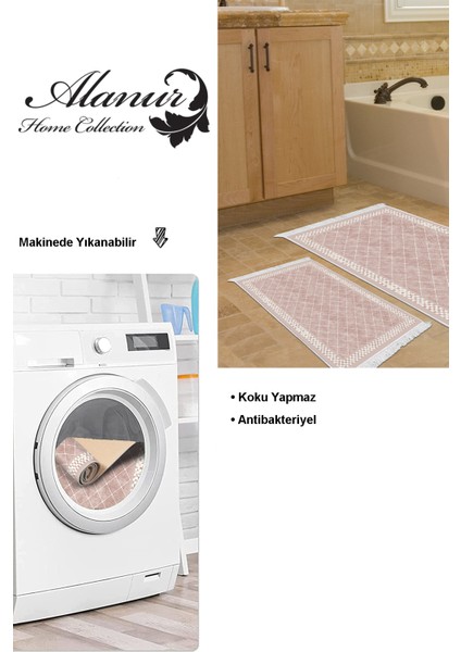 Kaymaz Taban Djt 2'li Banyo Paspas Takımı Yıldız Deri Saçaklı Modern 603M Pudra modelleri