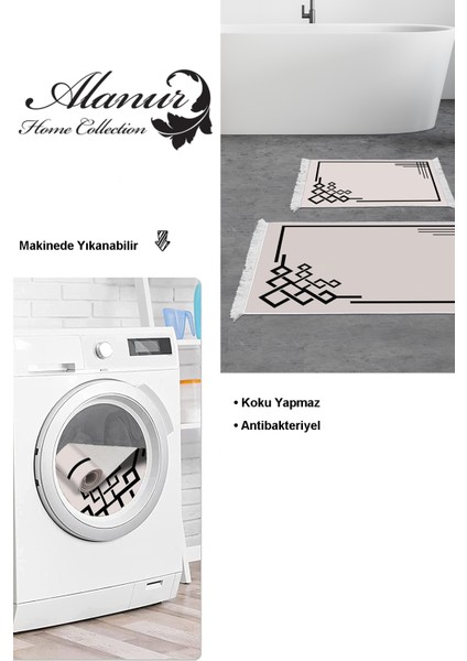 Kaymaz Taban Djt 2'li Banyo Paspas Takımı Trend Saçaklı Modern 1919 Krem