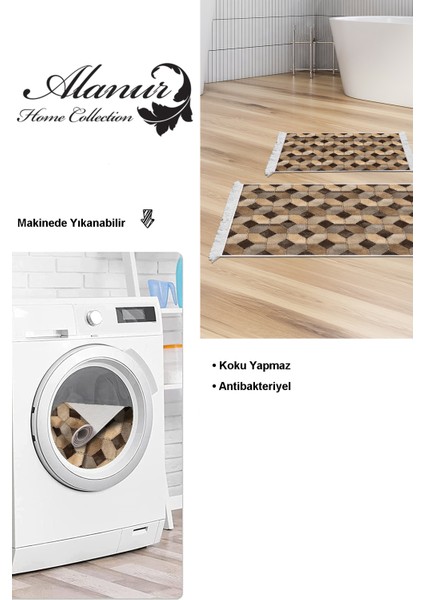 Kaymaz Taban Djt 2'li Banyo Paspas Takımı Trend Saçaklı Modern 1926 Kahve