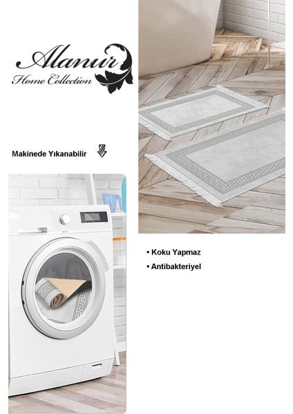 Kaymaz Taban Djt 2'li Banyo Paspas Takımı Yıldız Deri Saçaklı Modern 626M Gri
