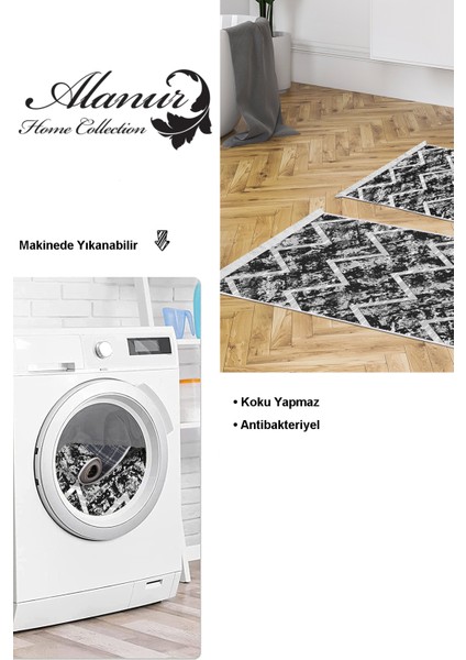 Kaymaz Taban Djt 2'li Banyo Paspas Takımı Star Pamuk Saçaklı Iskandinav F5128 Siyah