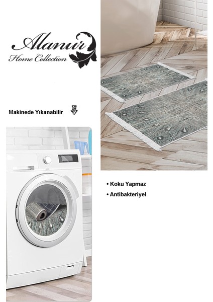 Kaymaz Taban Djt 2'li Banyo Paspas Takımı Star Pamuk Saçaklı Modern 743 Mavi