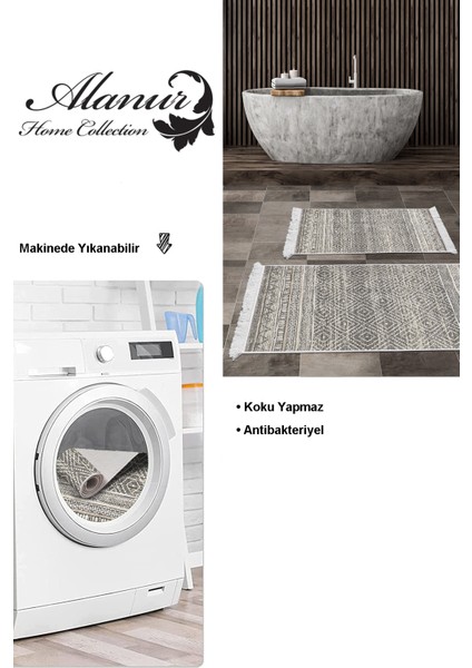 Kaymaz Taban Djt 2'li Banyo Paspas Takımı Trend Saçaklı Iskandinav F5087 Gri