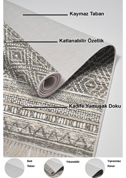 Kaymaz Taban Djt 2'li Banyo Paspas Takımı Trend Saçaklı Iskandinav F5087 Gri