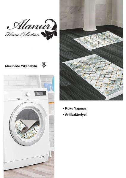 Kaymaz Taban Djt 2'li Banyo Paspas Takımı Trend Saçaklı Modern M5026 Gri