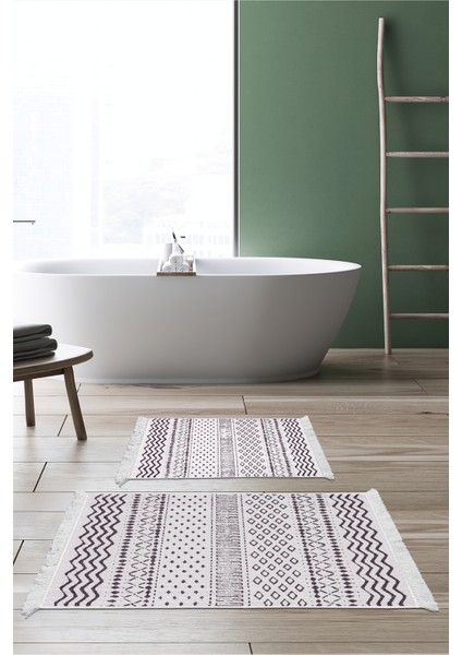 Kaymaz Taban Djt 2'li Banyo Paspas Takımı Yıldız Deri Saçaklı Iskandinav F5086 Fuşya