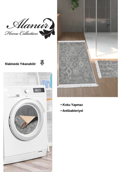 Kaymaz Taban Djt 2'li Banyo Paspas Takımı Yıldız Deri Saçaklı Iskandinav F5137 Antrasit