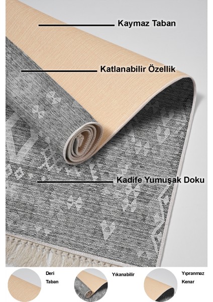 Kaymaz Taban Djt 2'li Banyo Paspas Takımı Yıldız Deri Saçaklı Iskandinav F5137 Antrasit