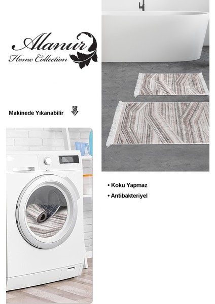 Kaymaz Taban Djt 2'li Banyo Paspas Takımı Star Pamuk Saçaklı Modern 1252 Antrasit