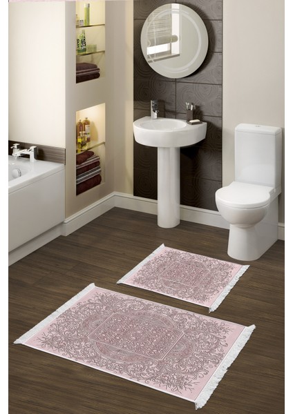 Kaymaz Taban Djt 2'li Banyo Paspas Takımı Star Pamuk Saçaklı Modern 1488 Pudra