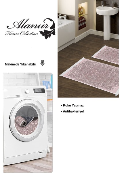 Kaymaz Taban Djt 2'li Banyo Paspas Takımı Star Pamuk Saçaklı Modern 1488 Pudra