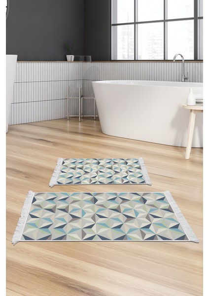 Kaymaz Taban Djt 2'li Banyo Paspas Takımı Trend Saçaklı Modern 1944 Renkli