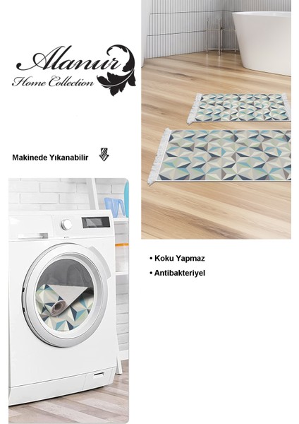 Kaymaz Taban Djt 2'li Banyo Paspas Takımı Trend Saçaklı Modern 1944 Renkli