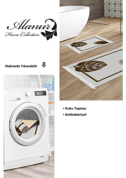 Kaymaz Taban Djt 2'li Banyo Paspas Takımı Yıldız Deri Saçaklı Modern 708 Krem
