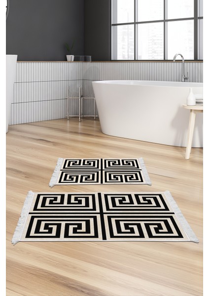 Kaymaz Taban Djt 2'li Banyo Paspas Takımı Trend Saçaklı Modern 658M Siyah