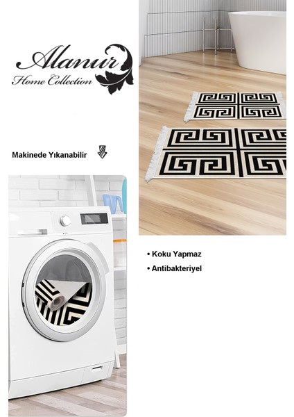 Kaymaz Taban Djt 2'li Banyo Paspas Takımı Trend Saçaklı Modern 658M Siyah modelleri