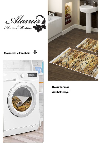Kaymaz Taban Djt 2'li Banyo Paspas Takımı Trend Saçaklı Modern M5006 Gold