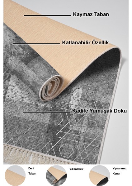 Kaymaz Taban Djt 2'li Banyo Paspas Takımı Yıldız Deri Saçaklı Iskandinav F5132 Gri