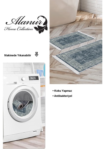 Kaymaz Taban Djt 2'li Banyo Paspas Takımı Star Pamuk Saçaklı Modern M5142 Mavi modelleri