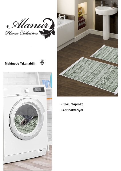 Kaymaz Taban Djt 2'li Banyo Paspas Takımı Star Pamuk Saçaklı Iskandinav F5078 Yeşil