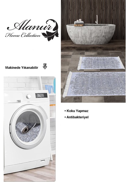 Kaymaz Taban Djt 2'li Banyo Paspas Takımı Star Pamuk Saçaklı Modern 1488 Mavi