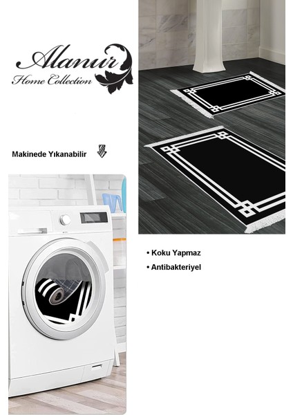 Kaymaz Taban Djt 2'li Banyo Paspas Takımı Star Pamuk Saçaklı Modern 1669 Siyah modelleri
