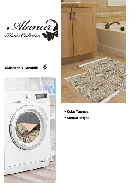 Kaymaz Taban Djt 2'li Banyo Paspas Takımı Yıldız Deri Saçaklı Modern 1937 Kahve Bej modelleri