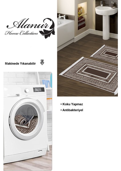 Kaymaz Taban Djt 2'li Banyo Paspas Takımı Star Pamuk Saçaklı Modern 651M Kahve